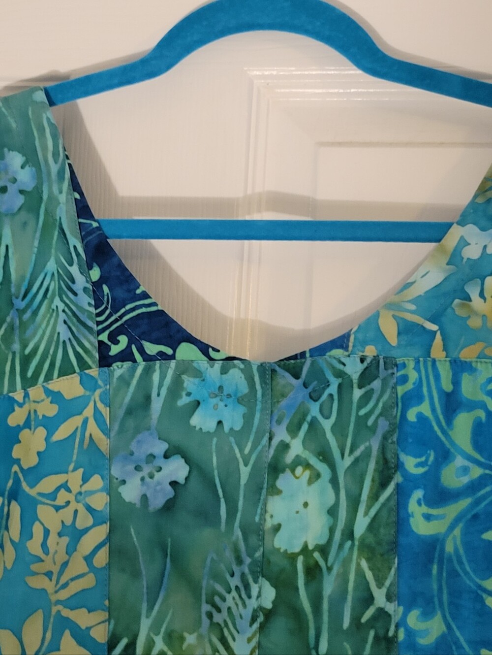 Batik Print Blue and Green Floral Patchwork Sun Dress Size XL Beach Coverup - Picture 4 of 12